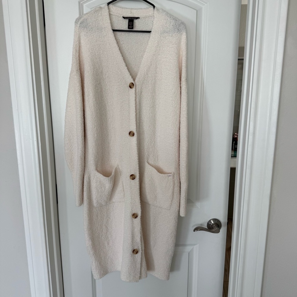Cream Button-Up Cardigan with Pockets
